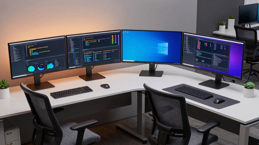ergonomic multi screen workspace setup
